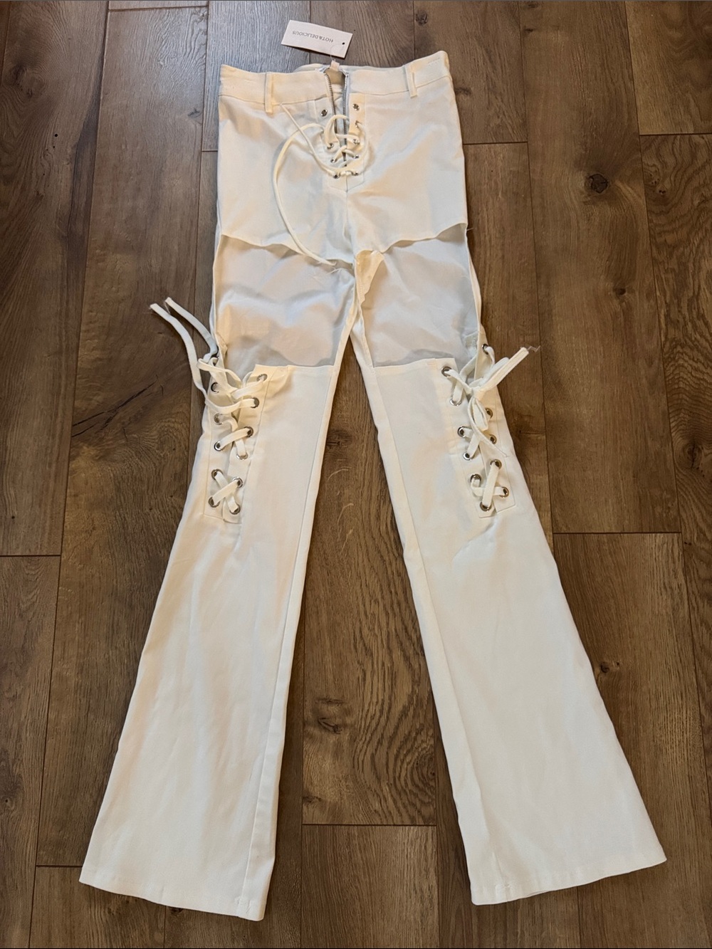 Dolls Kill White Lace-Up Flare Pants